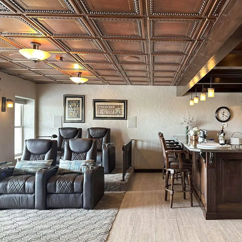 From Plain To Beautiful In Hours Aged Copper Tin Look PVC Ceiling Tiles 2x2 Ft Lay In Or Glue Up Covers 40 Sq Ft 10 Piece Easy Install