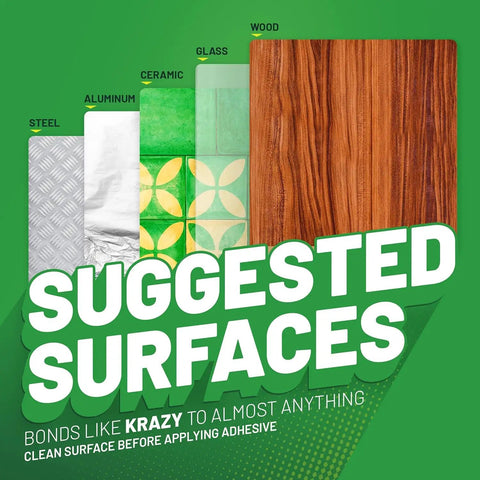 Suggested surfaces for Fast Weld Two Part Clear Epoxy Glue With 30 Second Cure including steel, aluminum, ceramic, glass, wood
