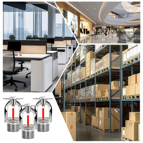 3Pc Pendant Fire Sprinkler Heads Quick Response Water Spray Down System Solid Protection For House And Apt Units installed in an office and warehouse.