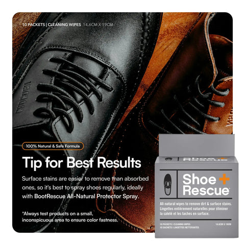 All Natural Shoe Cleaning Wipes For Leather And Suede Shoes And Boots, Fast Dirt And Stain Removal In A Box Of 10 Individually Wrapped Wipes