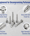 450 Piece Self Tapping And Self Drilling Screws Set In 410 Stainless Steel Hex Washer Head Kit with fluted tip and threads