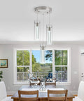 Three Light Bubble Cylinder LED Pendant Light In Brushed Nickel With Adjustable Length For Kitchen Island, Dining Room, And Bedroom Modern Pendant Ceiling Fixture over a dining table