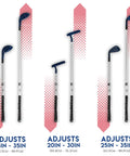 Totally Kid Friendly Beginner Golf Set With Adjustable Length Plastic Clubs Bag And Balls Learn To Play Youth Golf Toy For Boys And Girls PGA Style Plastic Golf Set In Red And Blue, showing adjustable blue clubs ranging from 20 to 35 inches.