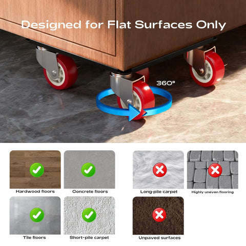 Heavy Duty Furniture Dolly With 5 Wheels For Easy Moving Of Heavy Furniture In Home Or Office, Durable Wheel System on flat surface
