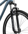 Front view of Hybrid Adventure Bike For Adults, 21 Speed 700c Aluminum Frame With Suspension Fork, featuring alloy linear pull brakes.