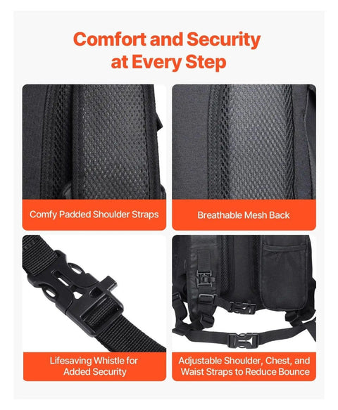 Hydration Backpack With 2L Water Bladder, 25L Large Capacity Daypack detailed view of straps and mesh back design for comfort.