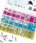 Open box of 250 Piece Heat Shrink Wire Connector Kit With Waterproof Automotive Marine Terminals, including various crimp assortments.