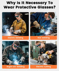 Image showing welders wearing Flip Up Welding Goggles With IR5.0 Green Lens Anti Fog Anti Glare Shock Resistant Eye Protection.
