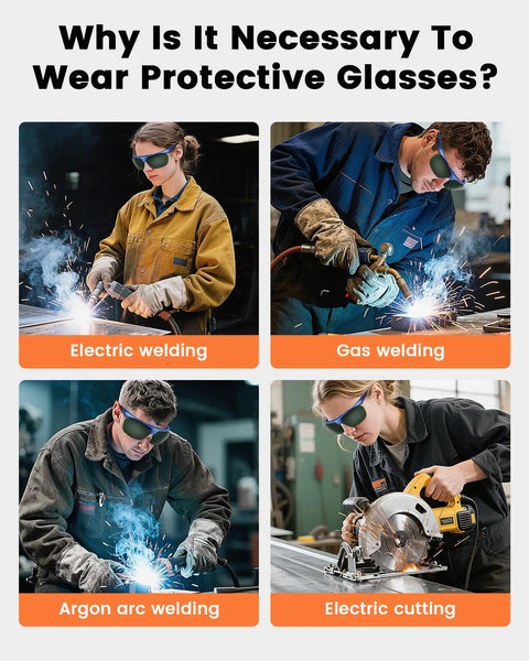 Image showing welders wearing Flip Up Welding Goggles With IR5.0 Green Lens Anti Fog Anti Glare Shock Resistant Eye Protection.