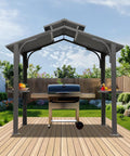 8x5Ft Hardtop Grill Gazebo With Double Galvanized Steel Roof, Two Side Shelves And Ceiling Hooks, Outdoor BBQ Canopy for Patio