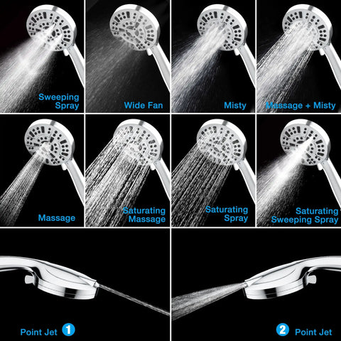 Image showing High Pressure Handheld Shower Head With 8 Massage Settings And 2 Jet Modes, 5.04 Inch Large Head in use.