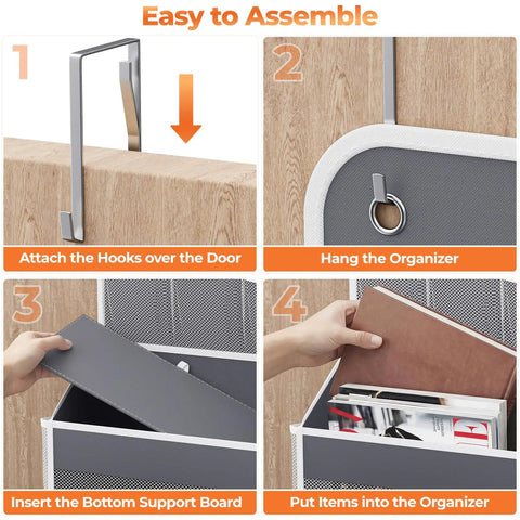 Installation steps for Five Tier Over The Door Organizer With Mesh Pockets For Grab And Go Closet Bathroom And Bedroom Storage