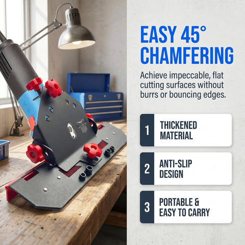 45 Degree Tile Chamfer Jig For 4.5 Inch And 5 Inch Angle Grinders Built Tough Bevel Cutting Tool For Precise Burr Free Tile Edges Easy Tiling Finish Includes Gloves, thickened anti-slip clamp-on jig
