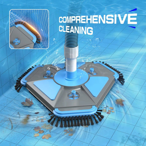 Pro Grade Heavy Duty Pool Vacuum Head And Hose Set With 360 Degree Swivel Cuff 1.5 Inch By 30 Foot Flexible Vacuum Hoses Weighted Triangular Head with Brush