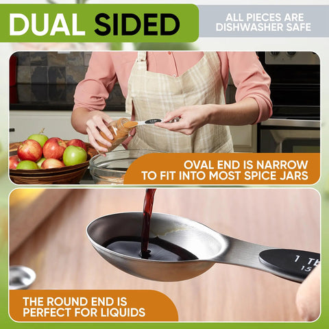 Magnetic Measuring Cups And Spoons Set With Heavy Duty Stainless Steel N45 Magnets BPA Free fits in spice jars, dual-sided pour