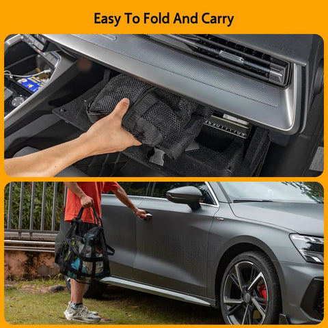 Easy to fold Overhead Vehicle Cargo Net With Three Pockets 31.5 X 21.6 Inch Roof Storage Mesh Organizer for cars