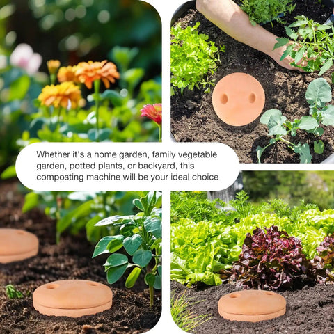 Worm Composting Bin For Garden Use Ceramic Outdoor Bin With Holes And Lid 10 By 4.13 By 4.13 Inches in a garden setting