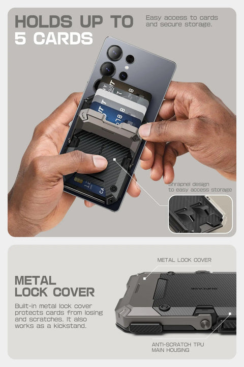 MagSafe Wallet With Five Card Slots, RFID Blocking, And Adjustable Stand, strong magnetic hold on phone, carbon color, hand-held
