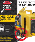 Tough 5 Gallon Type Ii Safety Jerry Can In Bright Yellow with flexible rotating spout and detailed instructions.