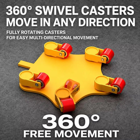 Bulletproof Heavy Duty Machinery Skates 4 Ton Load Capacity Stainless Steel Equipment Movers With Reinforced Handle Smooth Rolling Turntable For Shop And Warehouse Gear featuring 360° swivel casters for easy movement.