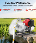 Top Shelf Heavy Duty Four Stroke Gasoline Water Transfer Pump Delivering Kickin High Pressure Output For Efficient Irrigation And Landscape Drainage On Any Job Site Nationwide, silver body with red engine on rocky base.