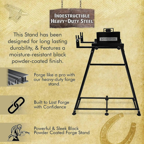Propane Forge Stand For Single Burner Blacksmith Kits with indestructible steel sign and black powder-coated finish