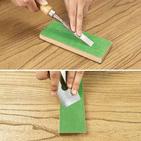 Pro Grade Leather Strop Kit 8x3 Inch Cowhide Strop Block With 2 Oz Green Polishing Compound And Angle Guide for sharpening.