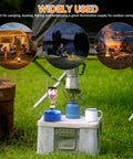 Portable Propane Gas Lantern For Camping With Copper And Stainless Steel Construction on a camp table outside
