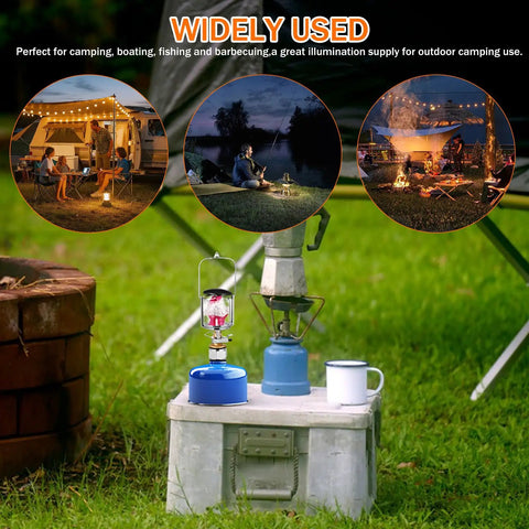 Portable Propane Gas Lantern For Camping With Copper And Stainless Steel Construction on a camp table outside