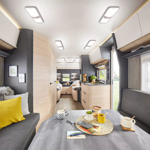 RV interior with 12 Volt RV Interior LED Lights 1000LM 8W Dome Ceiling Fixtures 8 Pack Natural White With Switch