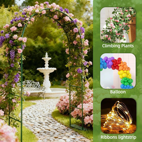 Beefy Thickened Metal Garden Arch With Detachable Base 16mm Rust Resistant Tubing For Climbing Plants in a garden setting