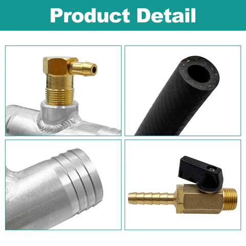 Diesel Installation Kit With A 1.5 Inch Fill Line For Gravity Fueled Auxiliary Fuel Tank, Bolt On For Ford, Chevy/GMC, And Dodge 1999-2024, Part Number 11025 components including hose and fittings.