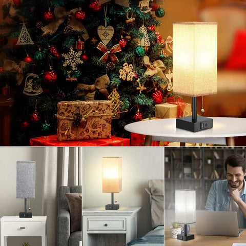 Gray Bedside Lamp With Dual USB Ports USB C And USB A For Nightstand Or Small Desk, Chill Light That Charges Your Phone, Tablet, Or Kindle Even When The Light Is On Or Off, Bulb Not Included