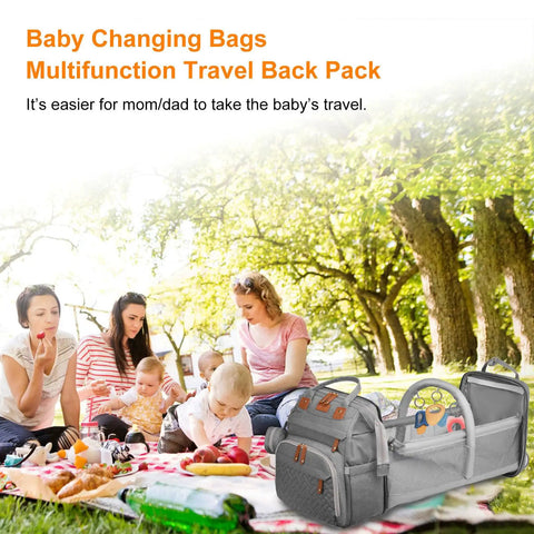 Waterproof Diaper Backpack With Changing Station And USB Charging Port For Moms And Dads Large Capacity Gray in park setting