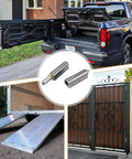 5 Pack Of 6 Inch Heavy Duty Weldable Bullet Barrel Hinges with Grease Fittings showcased on a truck tailgate, ramp, and gate.