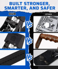 Comparison image of Tough As Nails Retractable Ratchet Straps 4 Pack with features of galvanized steel and thick UV webbing.