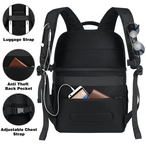 Black insulated cooler backpack with leakproof dual deck design, RFID protection, and multiple storage pockets for men and women.