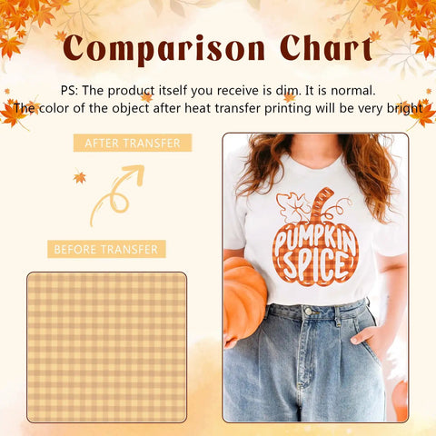 Comparison of blank fabric before and after using Fall Sublimation Transfer Paper Bundle, 10 Sheets, 12 By 10 Inches, Classic Color