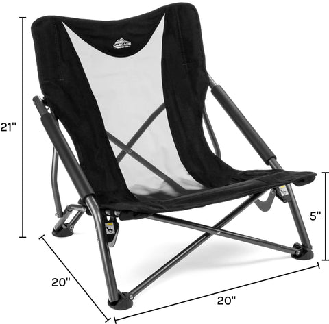 Low Profile Folding Camping Chair With Carry Bag Lightweight Breathable Mesh Seat For Camping Beach Picnic Barbecues Black