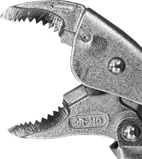 Close-up of 7.5 Inch Screw Removal Locking Pliers For Stripped Screws PZ65 with serrated jaws, showing quick release and secure grip.