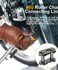 Gloved hand installing 5 Pack 60 Roller Chain Connecting Links Beefy Master Connector Link for ANSI 60 Chains on motorcycle