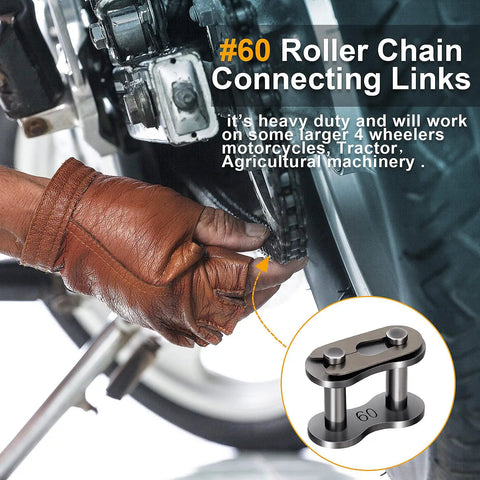 Gloved hand installing 5 Pack 60 Roller Chain Connecting Links Beefy Master Connector Link for ANSI 60 Chains on motorcycle