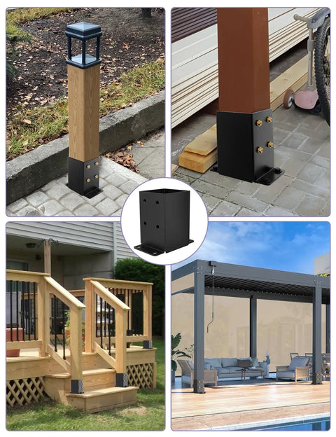 2 Pack Heavy Duty 4x4 Post Base Bracket Set With Anti Corrosion Coated 13GA Solid Steel Inner Size 3.5x3.5 Inches in various installations