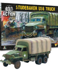 Studebaker US6 Truck 1:56 Scale Plastic Model For Bolt Action by Warlord Games, WWII miniature with box art and model display