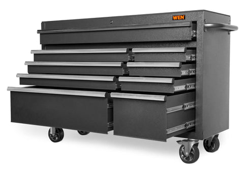 52 Inch Premium Rolling Tool Cabinet With Beefy 21 Gauge Powder Coated Steel Heavy Duty Build Nine Lockable Soft Close Drawers With 100 Lb Capacity Size 52W 18D 37H Inches Ideal Garage Workshop Storage Black