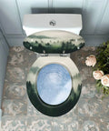 Toilet Seat Round Resin for Bathroom featuring scenic forest design, pale colors, and adjustable fitting for standard toilets.