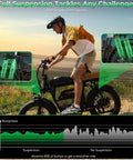Rider on Full Throttle Moped Style Electric Bike with full suspension, showcasing smooth ride technology in outdoor setting.