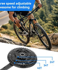 Cyclist riding a mountain bike with 24-34-42T Square Taper Bike Crankset With 170mm Arm For 21 24 27 Speed Mountain And Road Bikes.