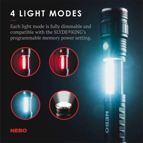 4 light modes of Rechargeable 500 Lumen LED Work Light And Flashlight With Red Light Mode