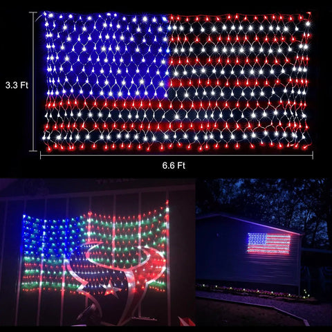 Patriotic Flag Net Light With 420 Super Bright LEDs Waterproof IP45 Outdoor String Lights for Yard and Garden Display